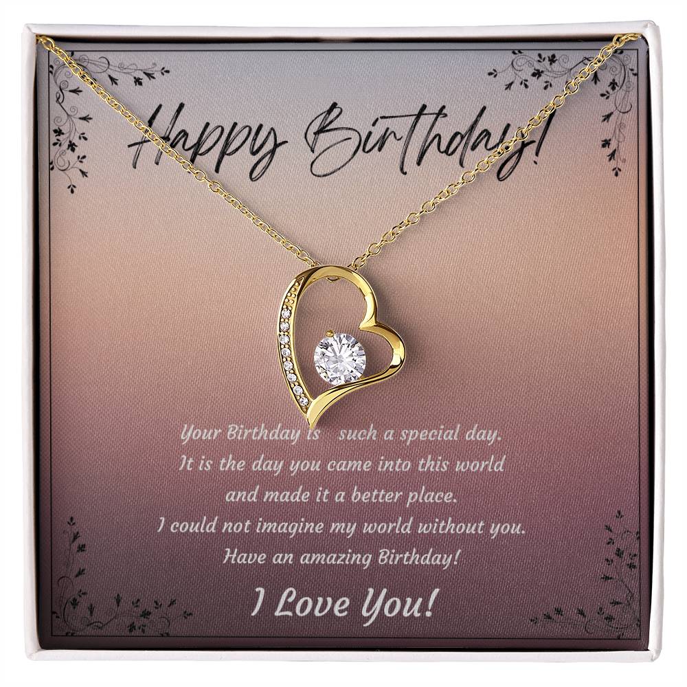 Happy Birthday to my wife, daughter, girlfriend, gift for her, Forever Love 14k White or 18k Yellow Gold plated Necklace