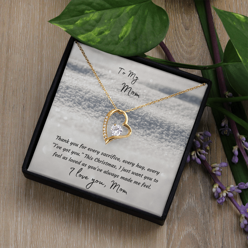 Forever Love Heart Necklace, 14K White Gold or 18K Yellow Gold Finish, Christmas Gift for Mom - Open Heart Pendant