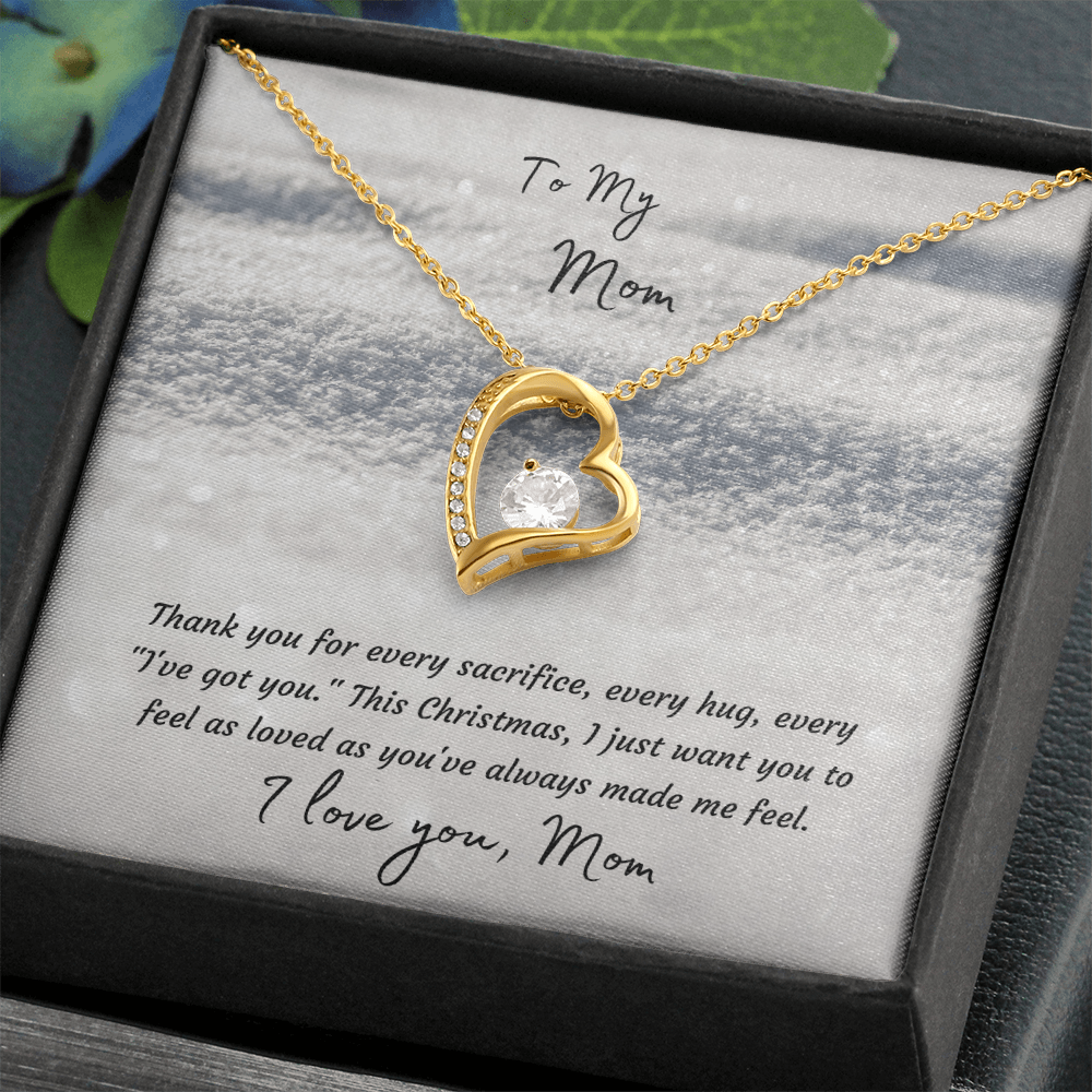 Forever Love Heart Necklace, 14K White Gold or 18K Yellow Gold Finish, Christmas Gift for Mom - Open Heart Pendant