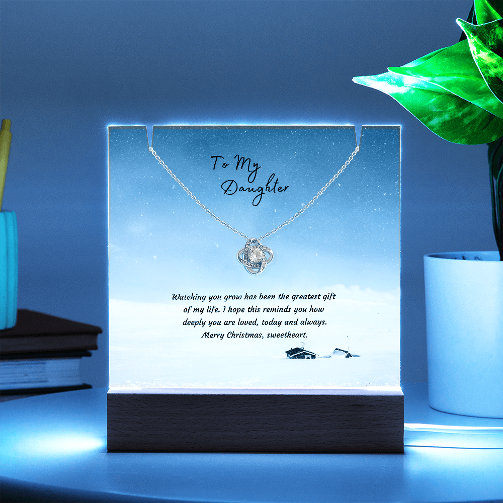 LED Acrylic Plaque with Love Knot Necklace, Christmas Gift for Daughter - Light-Up Keepsake
