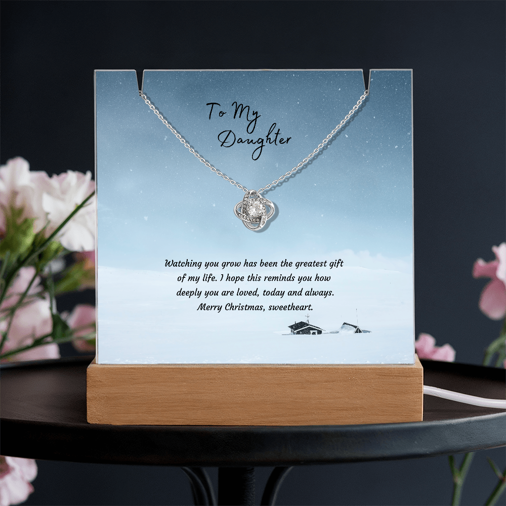 LED Acrylic Plaque with Love Knot Necklace, Christmas Gift for Daughter - Light-Up Keepsake
