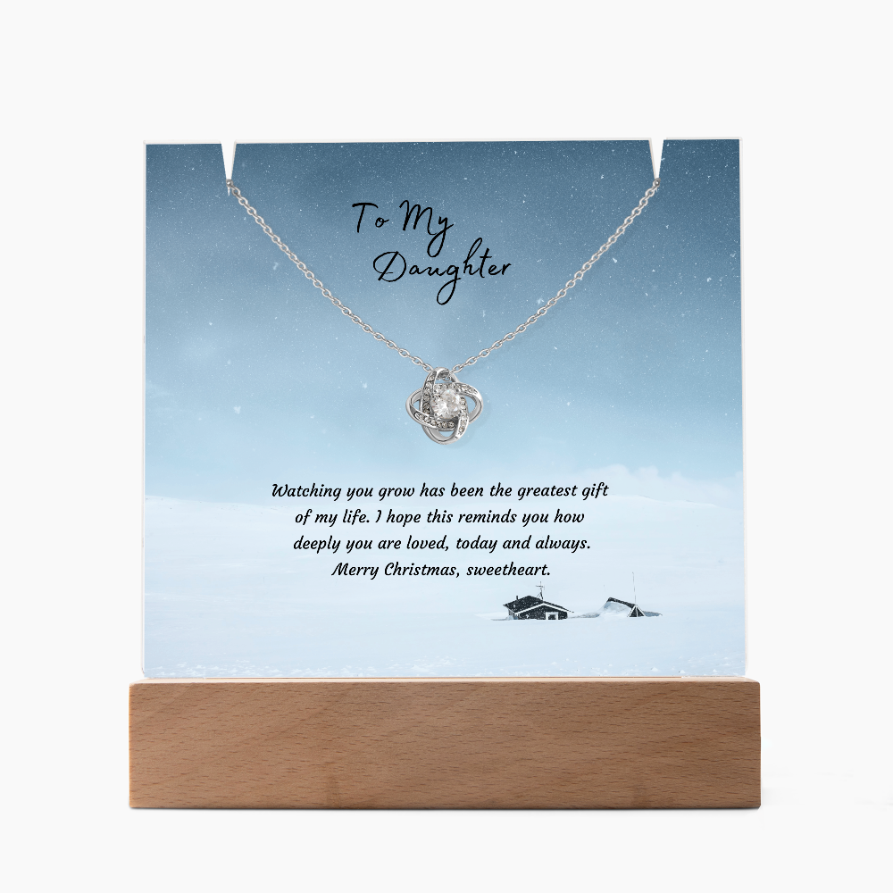 LED Acrylic Plaque with Love Knot Necklace, Christmas Gift for Daughter - Light-Up Keepsake