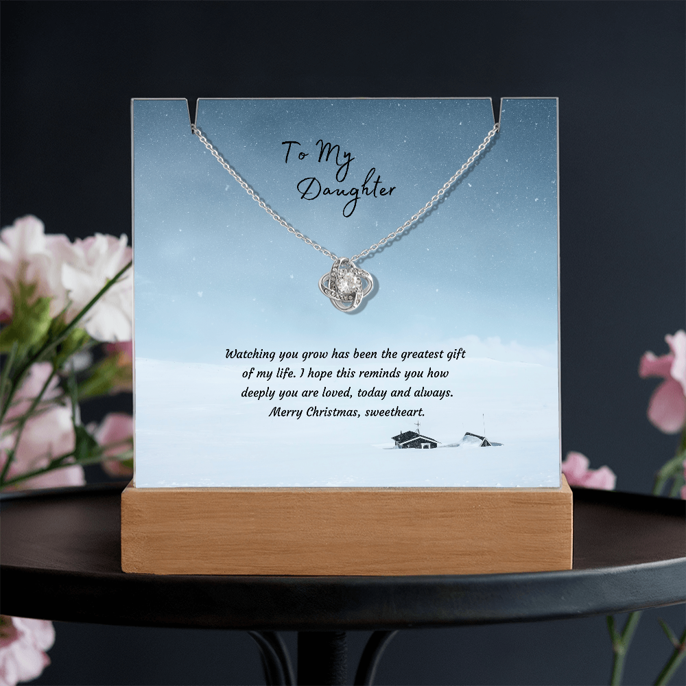 LED Acrylic Plaque with Love Knot Necklace, Christmas Gift for Daughter - Light-Up Keepsake