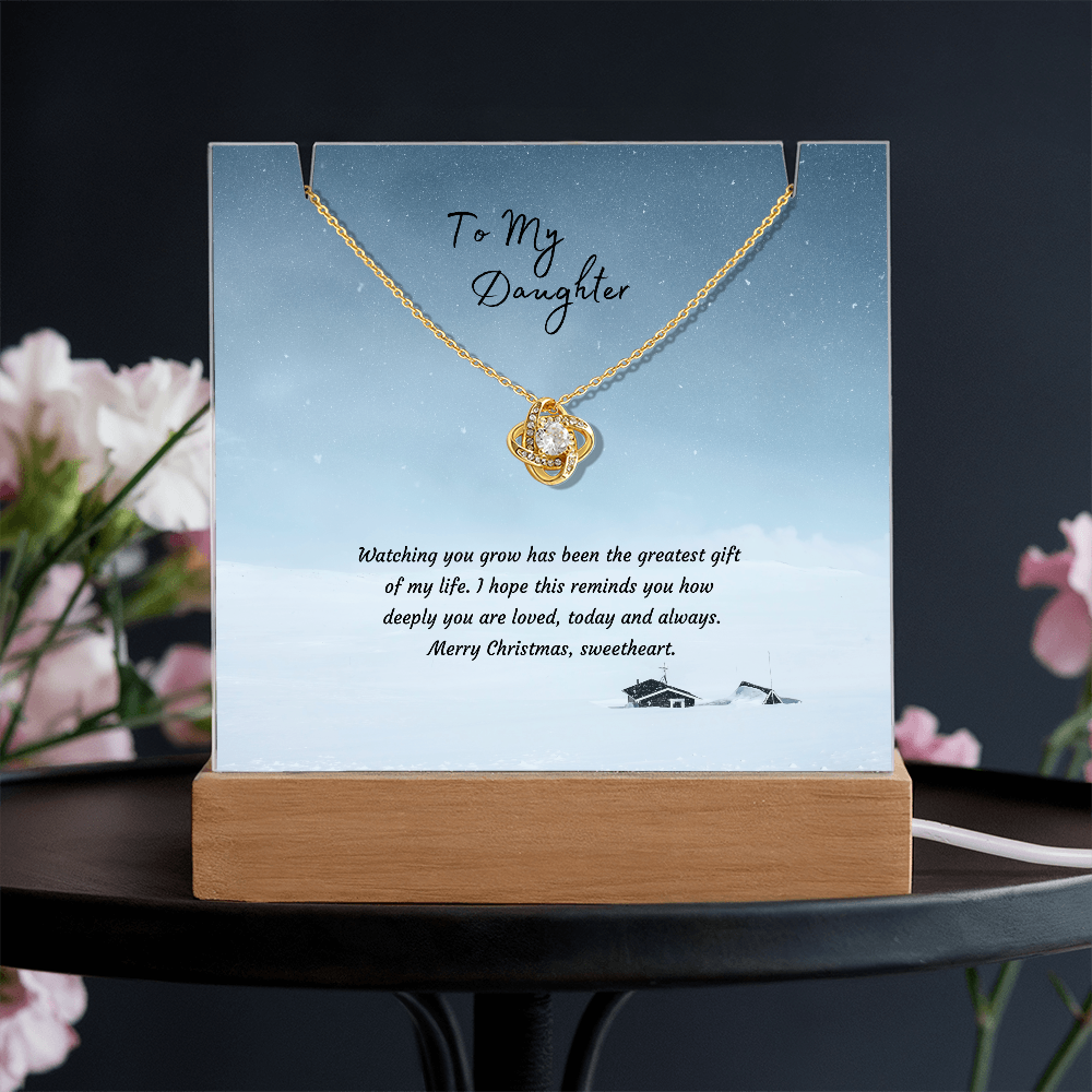 LED Acrylic Plaque with Love Knot Necklace, Christmas Gift for Daughter - Light-Up Keepsake