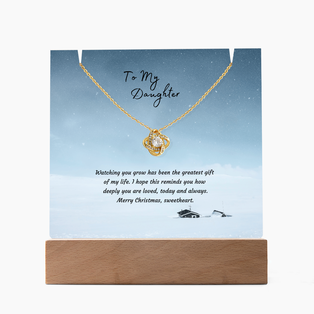 LED Acrylic Plaque with Love Knot Necklace, Christmas Gift for Daughter - Light-Up Keepsake