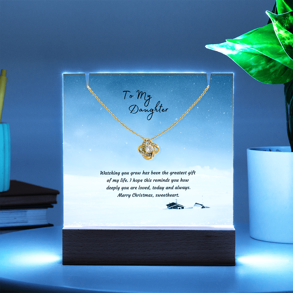 LED Acrylic Plaque with Love Knot Necklace, Christmas Gift for Daughter - Light-Up Keepsake