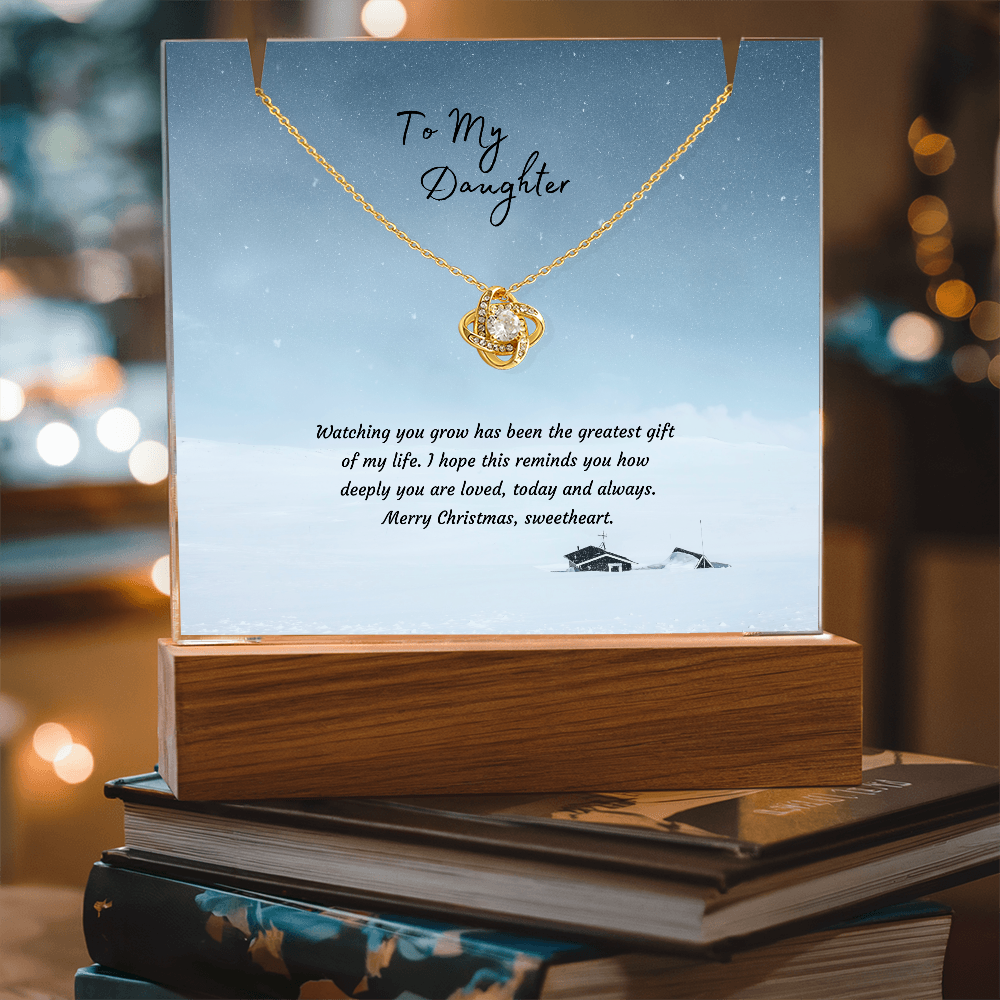 LED Acrylic Plaque with Love Knot Necklace, Christmas Gift for Daughter - Light-Up Keepsake