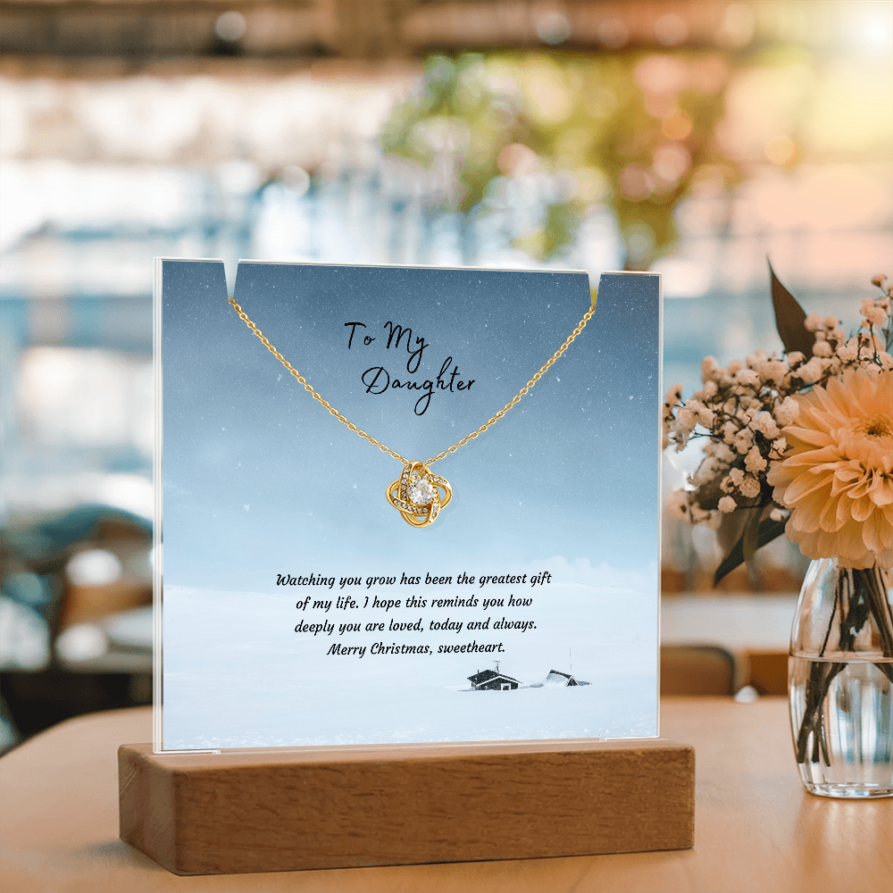 LED Acrylic Plaque with Love Knot Necklace, Christmas Gift for Daughter - Light-Up Keepsake