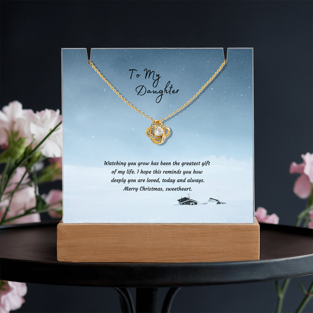 LED Acrylic Plaque with Love Knot Necklace, Christmas Gift for Daughter - Light-Up Keepsake