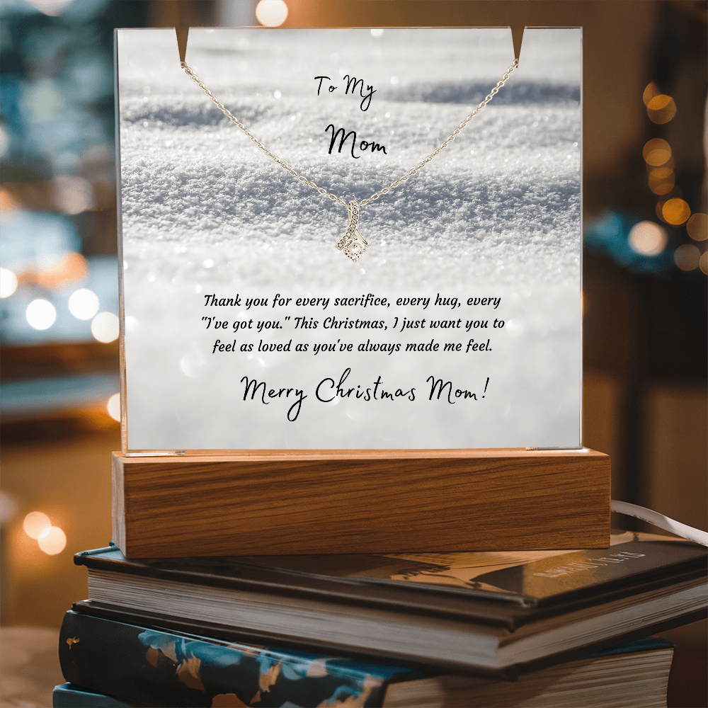 LED Acrylic Plaque with Gold Finish Pendant, Christmas Gift for Mom - Light-Up Keepsake