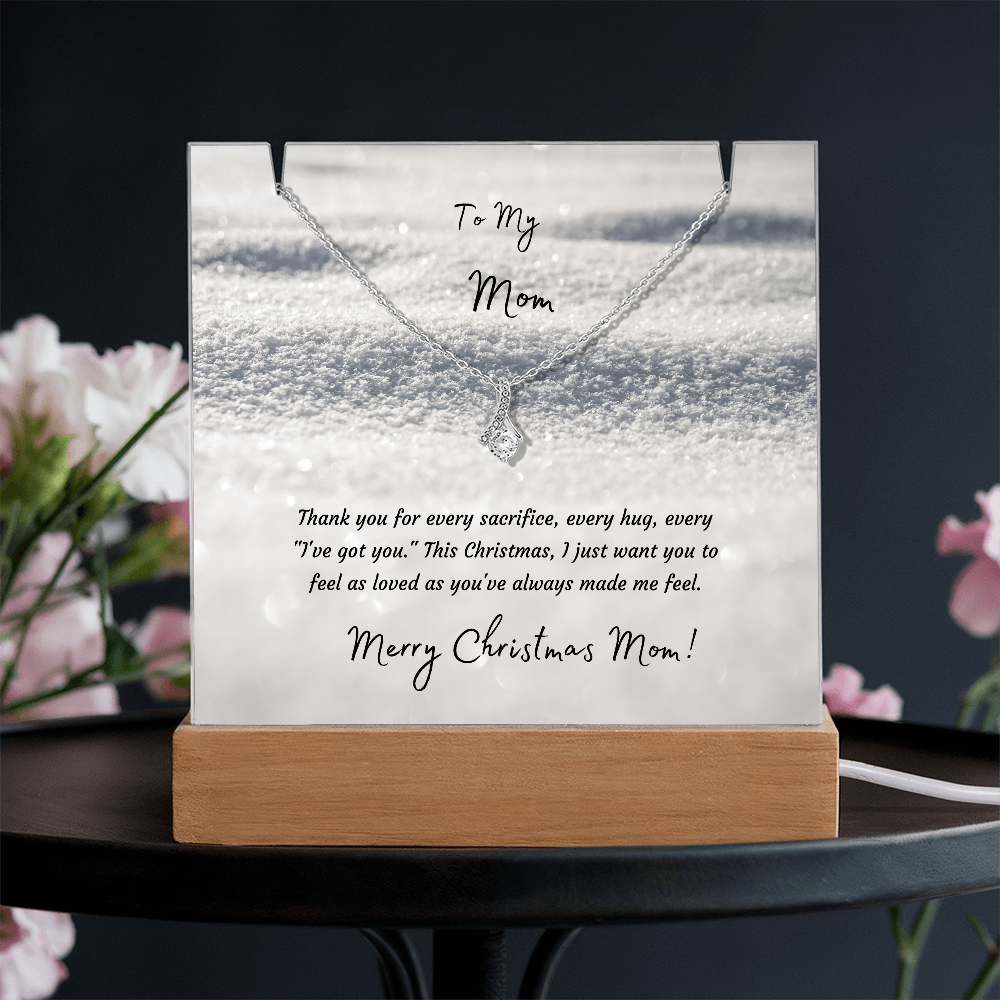 LED Acrylic Plaque with Gold Finish Pendant, Christmas Gift for Mom - Light-Up Keepsake