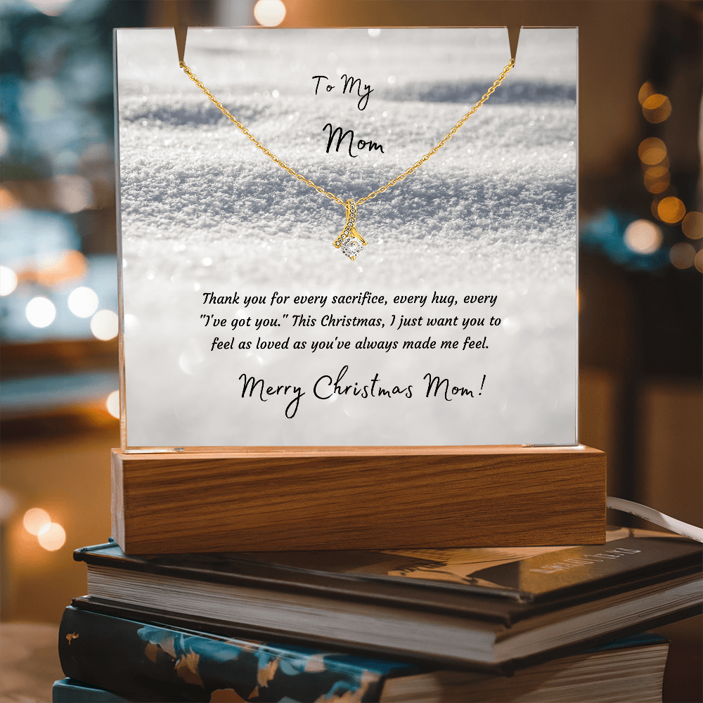LED Acrylic Plaque with Gold Finish Pendant, Christmas Gift for Mom - Light-Up Keepsake