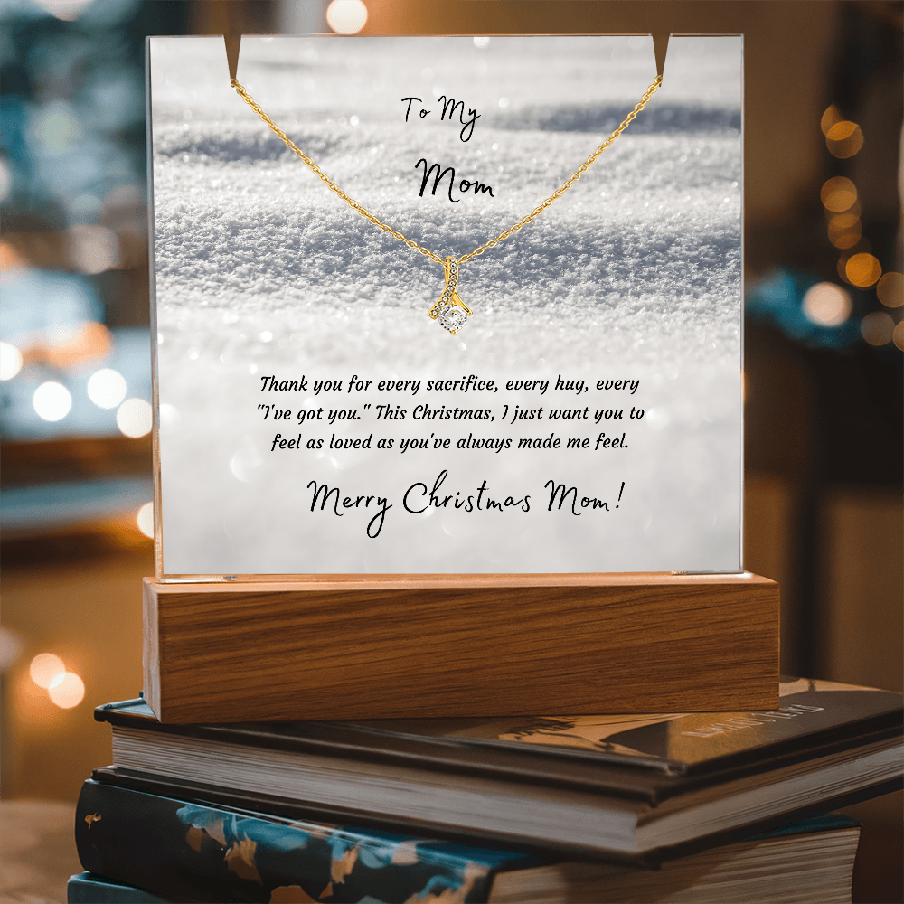 LED Acrylic Plaque with Gold Finish Pendant, Christmas Gift for Mom - Light-Up Keepsake