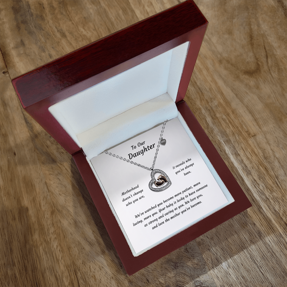 Baby Feet Heart Necklace with CZ Stone – Rose Gold Baby Feet Pendant Gift for New Mom & Daughter