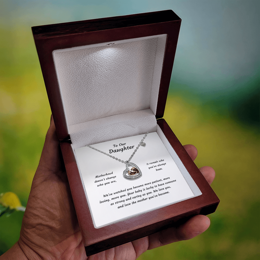 Baby Feet Heart Necklace with CZ Stone – Rose Gold Baby Feet Pendant Gift for New Mom & Daughter