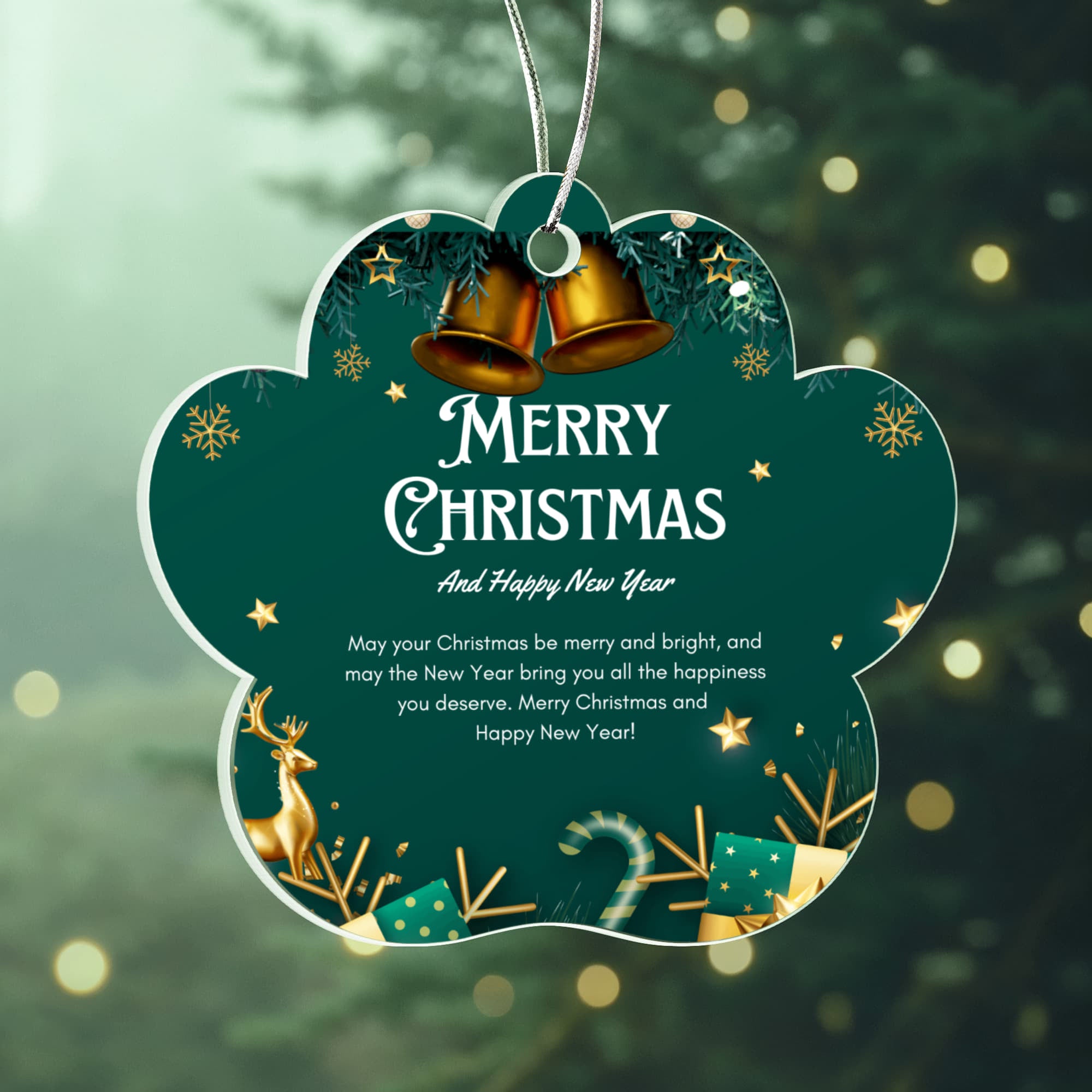 Merry Christmas & Happy New Year Paw Print Ornament | Gift for Dog Lovers & Pet Families