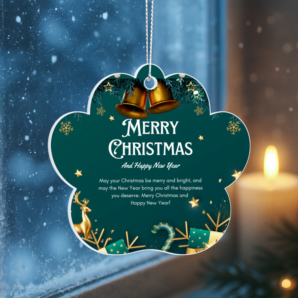 Merry Christmas & Happy New Year Paw Print Ornament | Gift for Dog Lovers & Pet Families