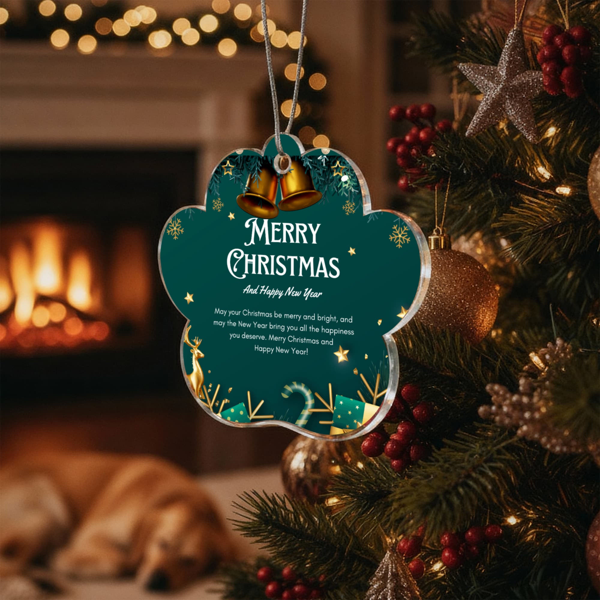 Merry Christmas & Happy New Year Paw Print Ornament | Gift for Dog Lovers & Pet Families