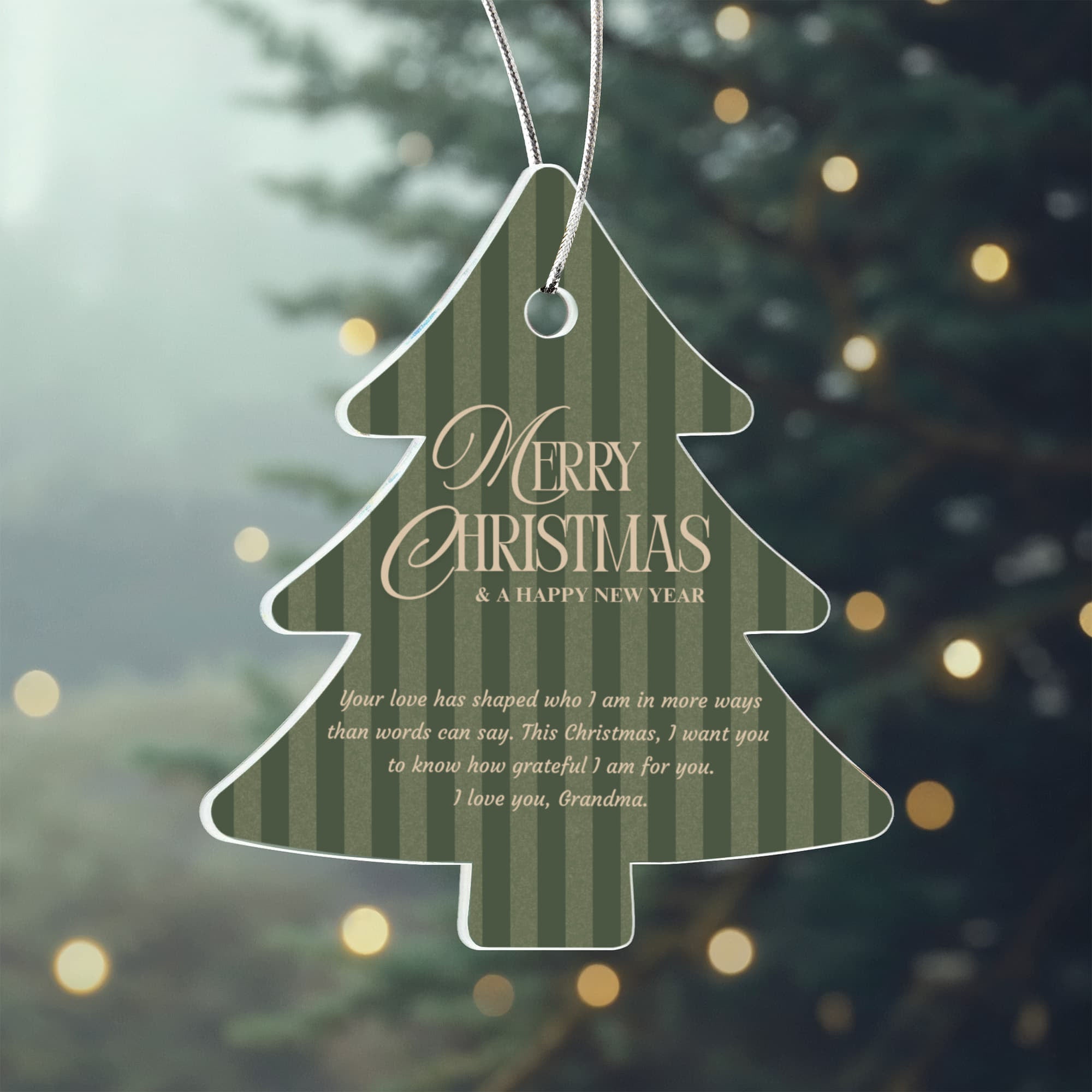 Acrylic Christmas Tree Ornament for Grandma - "Merry Christmas & A Happy New Year" Keepsake with Silver Hanging Cord