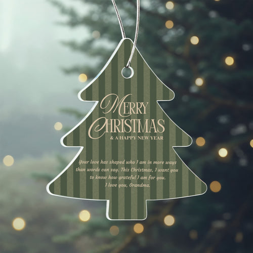 Acrylic Christmas Tree Ornament for Grandma - "Merry Christmas & A Happy New Year" Keepsake with Silver Hanging Cord