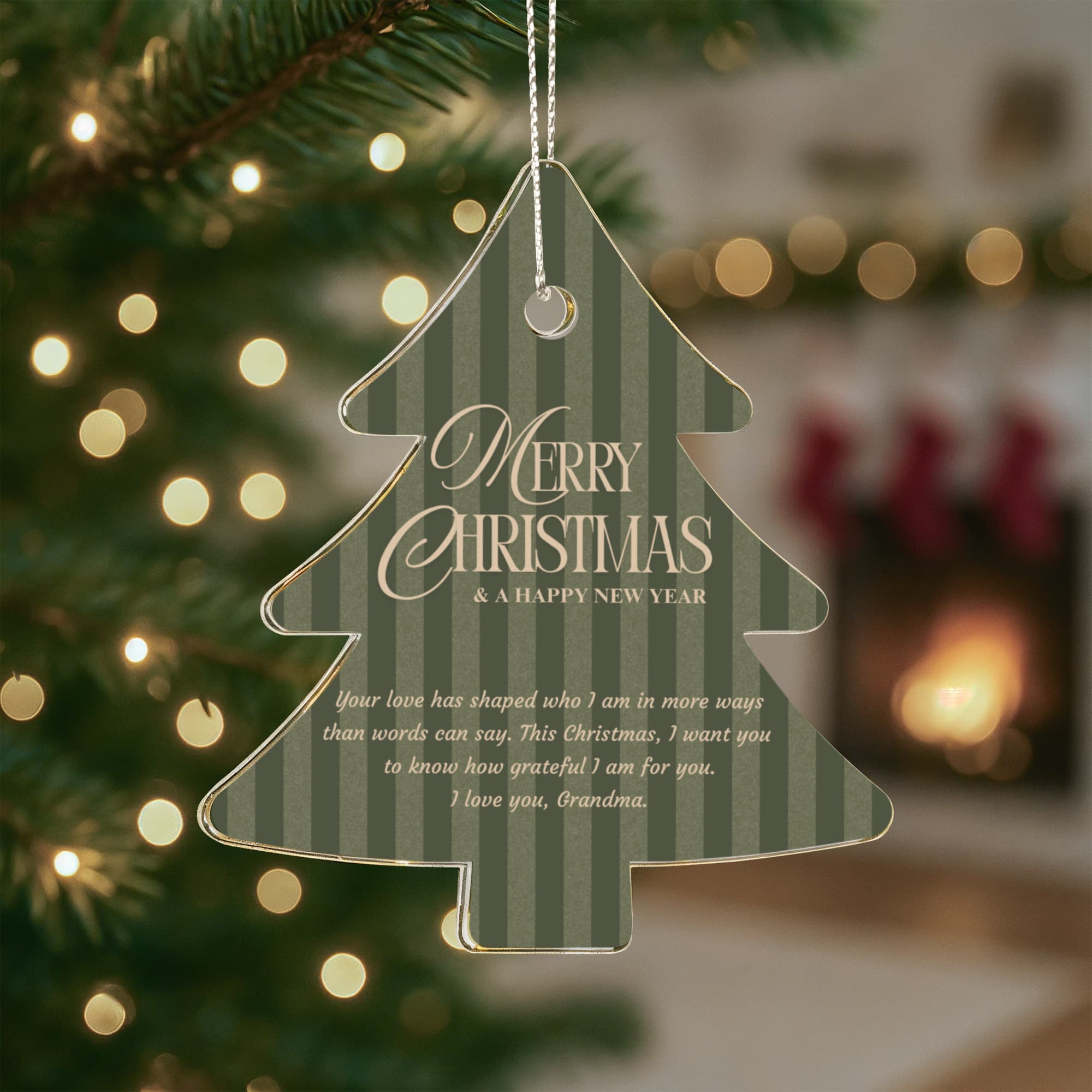 Acrylic Christmas Tree Ornament for Grandma - "Merry Christmas & A Happy New Year" Keepsake with Silver Hanging Cord