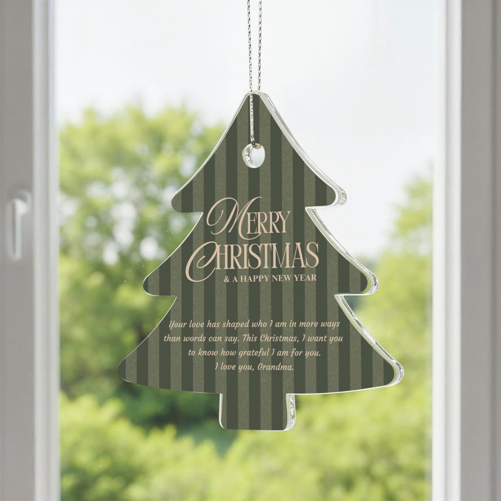 Acrylic Christmas Tree Ornament for Grandma - "Merry Christmas & A Happy New Year" Keepsake with Silver Hanging Cord