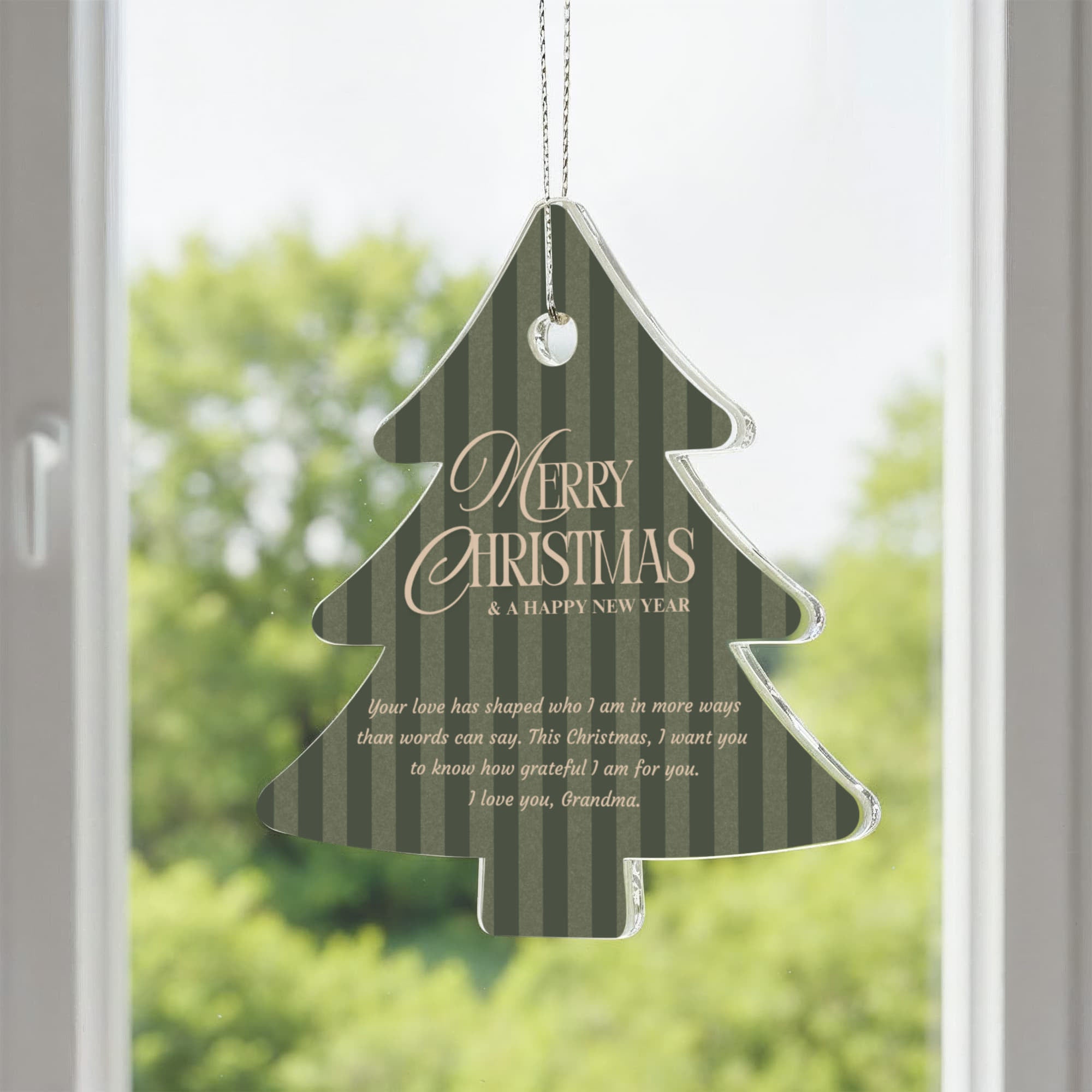 Acrylic Christmas Tree Ornament for Grandma - "Merry Christmas & A Happy New Year" Keepsake with Silver Hanging Cord