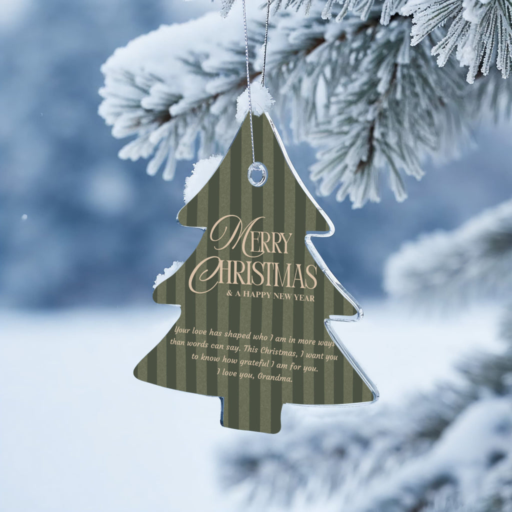Acrylic Christmas Tree Ornament for Grandma - "Merry Christmas & A Happy New Year" Keepsake with Silver Hanging Cord