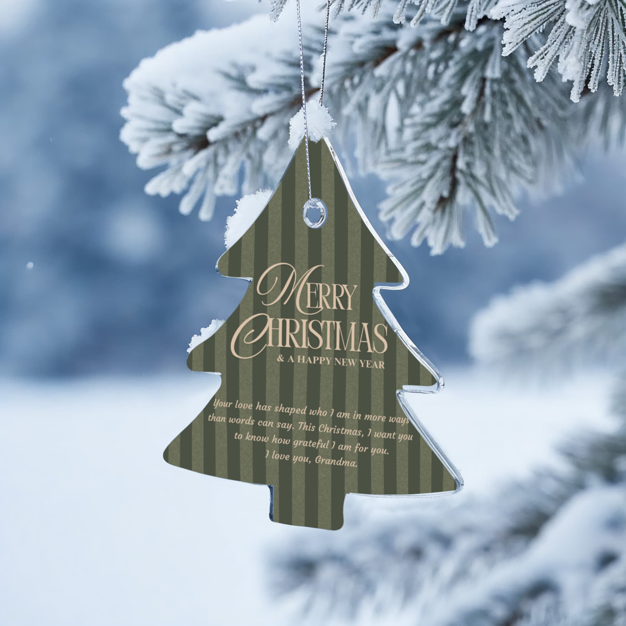 Acrylic Christmas Tree Ornament for Grandma - "Merry Christmas & A Happy New Year" Keepsake with Silver Hanging Cord