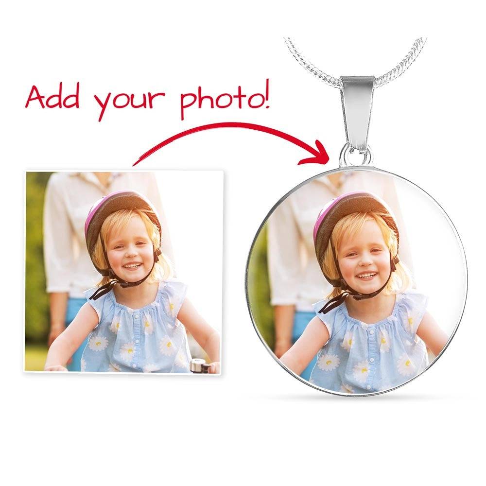 Personalized Photo Circle Pendant Necklace – Custom Engraved, 18K Gold Finish