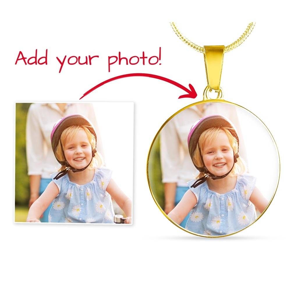 Personalized Photo Circle Pendant Necklace – Custom Engraved, 18K Gold Finish