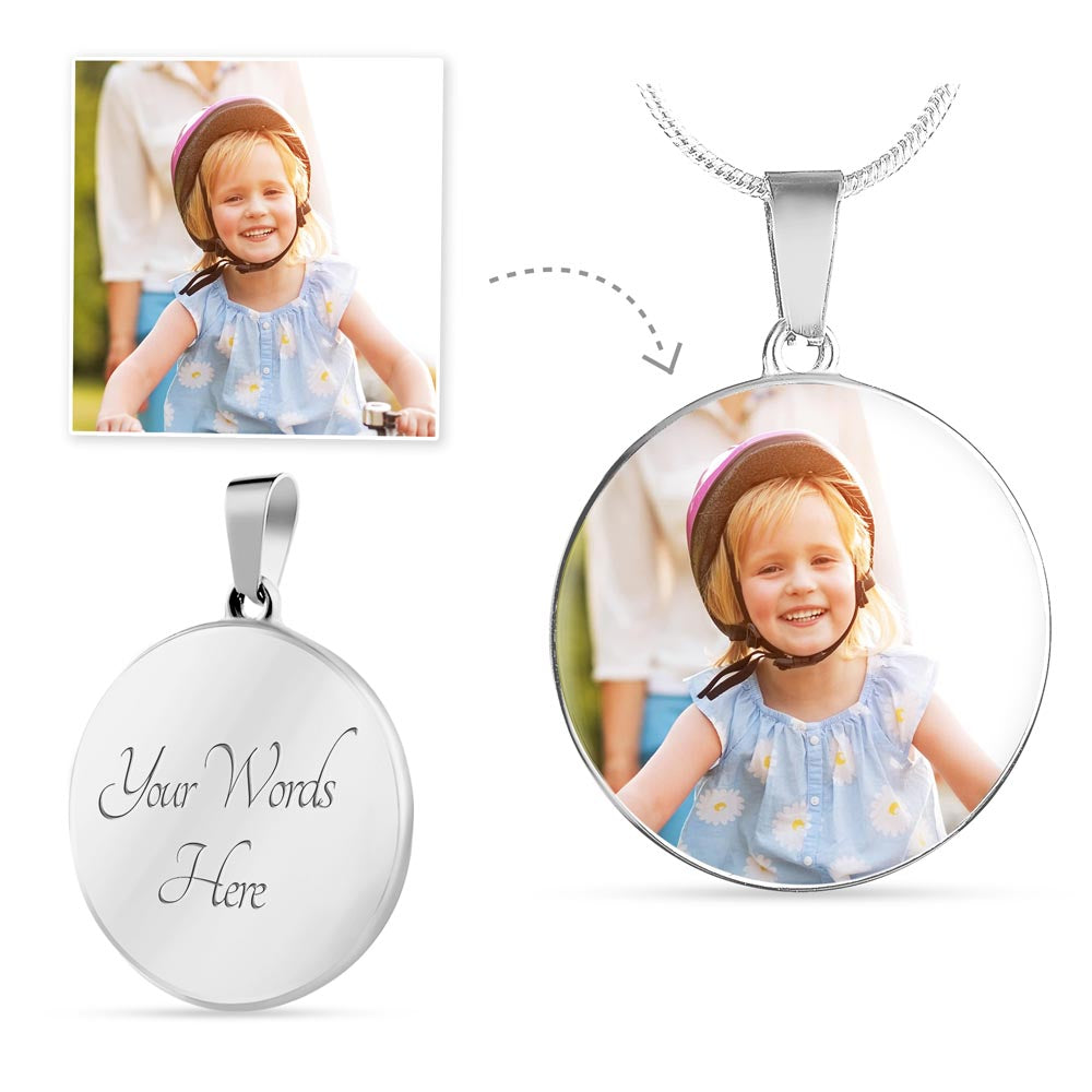 Personalized Photo Circle Pendant Necklace – Custom Engraved, 18K Gold Finish