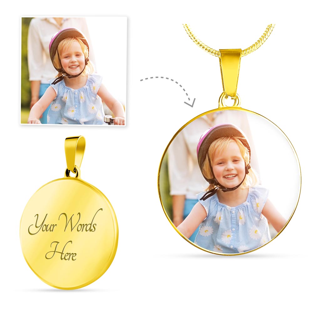 Personalized Photo Circle Pendant Necklace – Custom Engraved, 18K Gold Finish