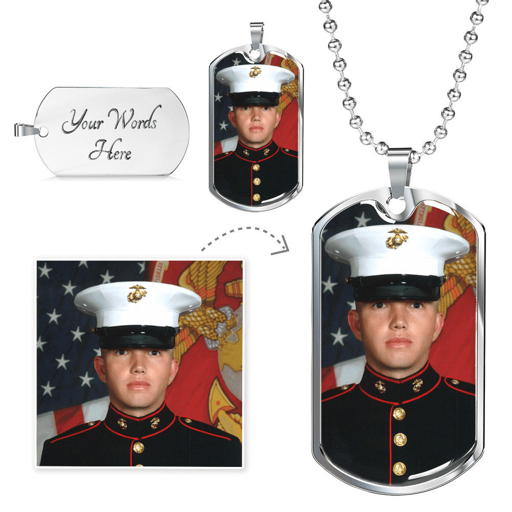 Personalized Photo Dog Tag Necklace – Custom Engraved Pendant, Surgical Steel & 18K Gold