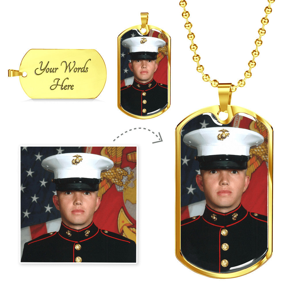 Personalized Photo Dog Tag Necklace – Custom Engraved Pendant, Surgical Steel & 18K Gold
