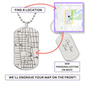 Custom Map Dog Tag Necklace – Engraved Location Pendant, 18K Gold Finish, Stainless Steel