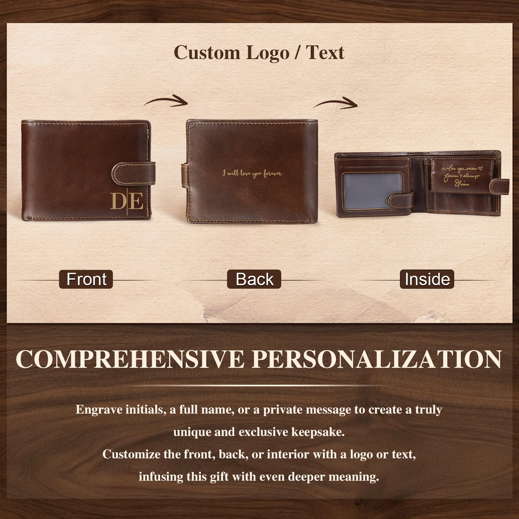 Custom Engraved Men's Wallet – Personalized Leather Bifold with RFID Blocking
