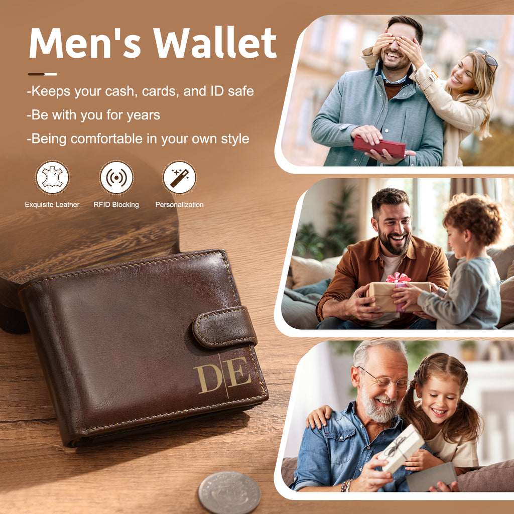 Custom Engraved Men's Wallet – Personalized Leather Bifold with RFID Blocking