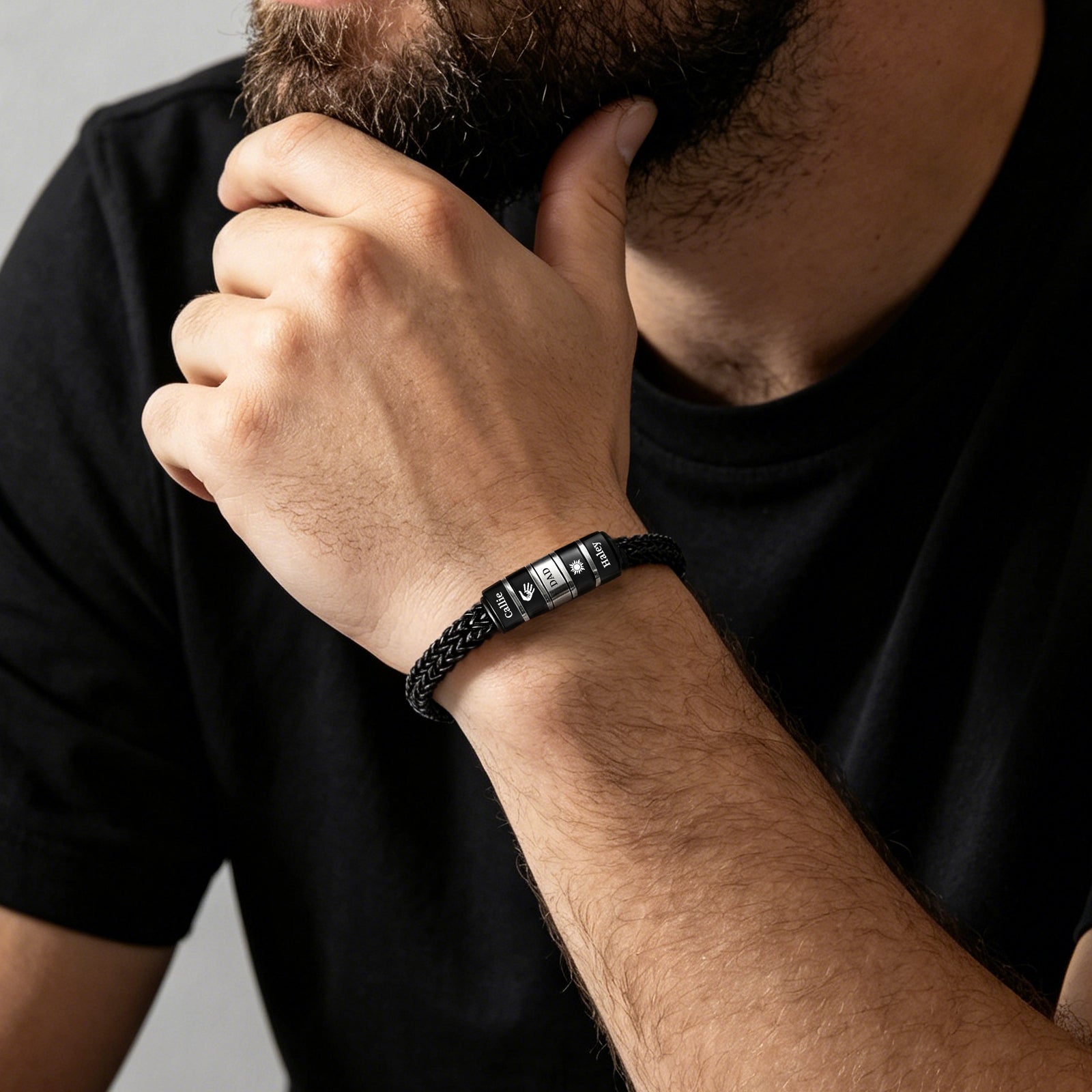 Men's Personalized Bracelet – Engraved Names, Dates & Icons, Adjustable Stainless Steel