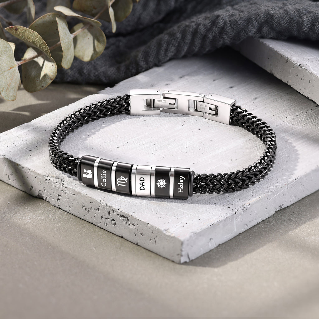 Men's Personalized Bracelet – Engraved Names, Dates & Icons, Adjustable Stainless Steel
