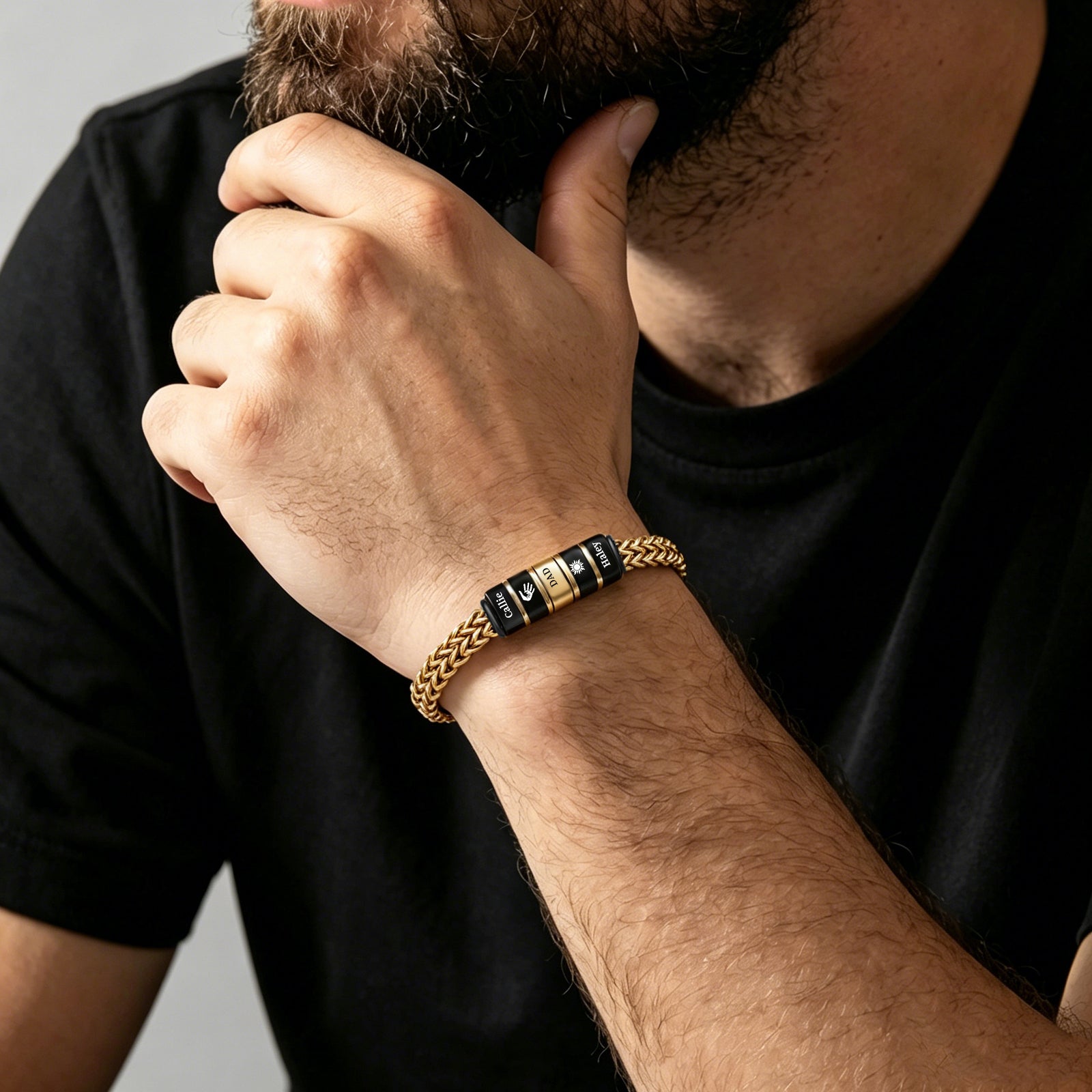 Men's Personalized Bracelet – Engraved Names, Dates & Icons, Adjustable Stainless Steel